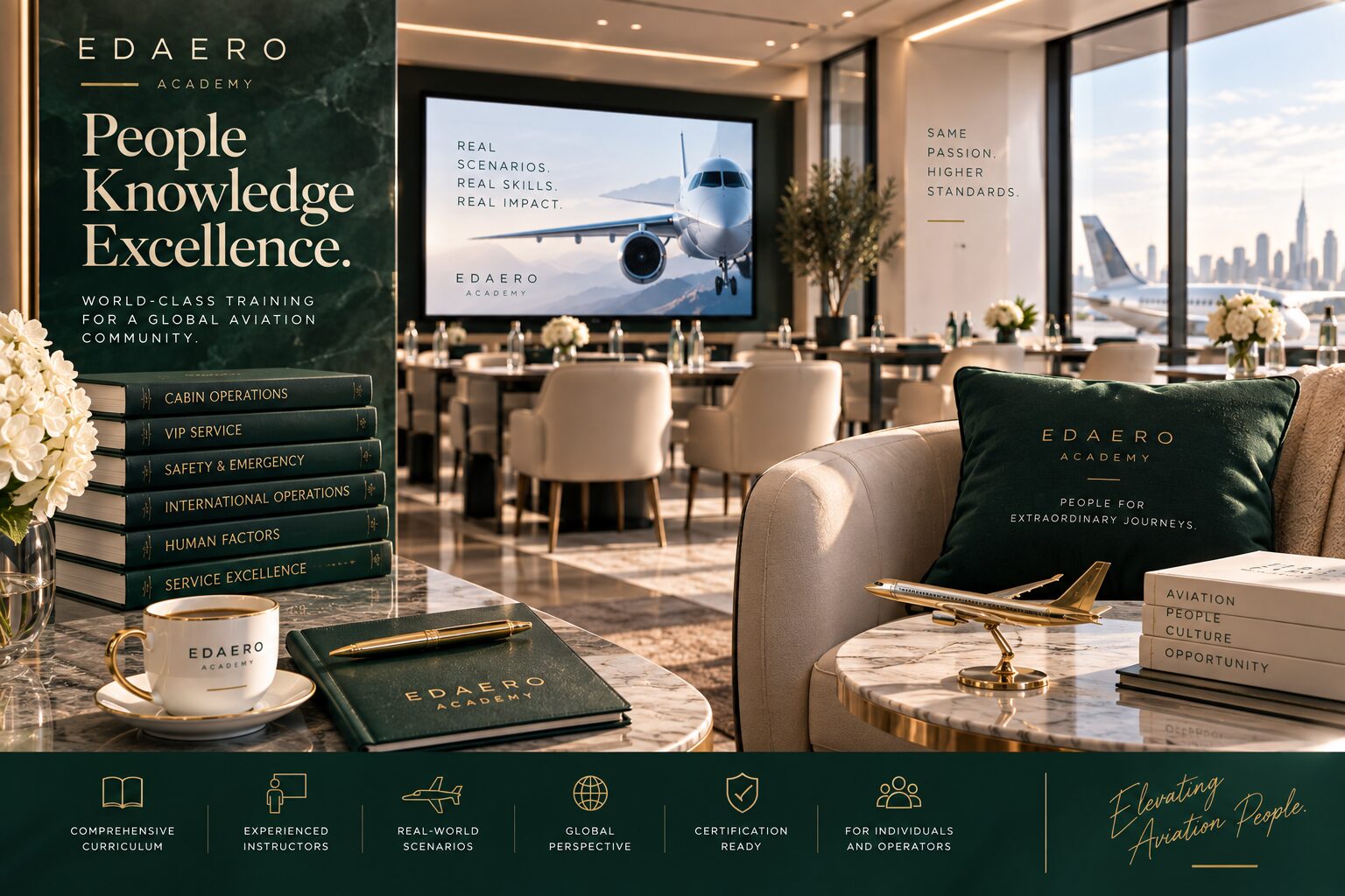 EDAERO Academy premium training lounge with cabin operations course materials